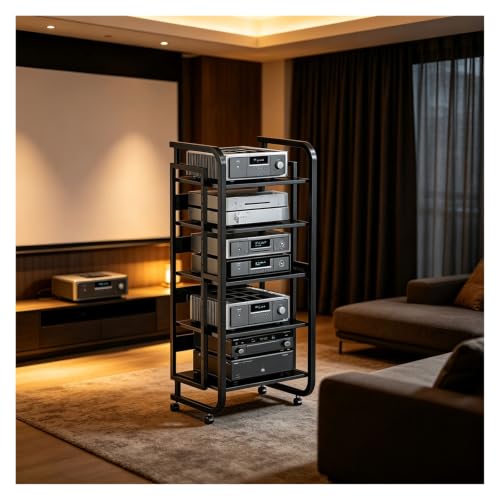 Soporte HiFi modular de 5 niveles con estantes ajustables y ruedas móviles 2