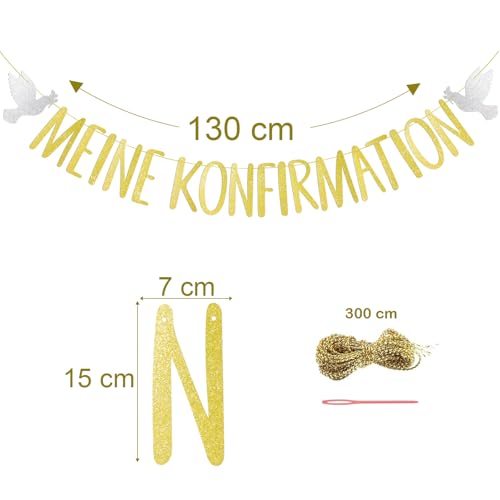 COMOOKA Konfirmation Deko Konfirmation Girlande Gold mit Glitzer Konfirmation Banner Mädchen Junge Firmung zum Aufhängen für Wand Fenster Tisch