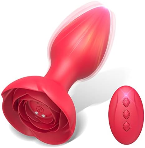 Anal Sex Toys Vibrators Butt Plug Sex Toy, Vibrating Rose Anal Plug, Remote Control Anal Toy with 10 Modes & Rose Base, Waterproof Silicone Rose Adult Toys & Games(Rose Red)