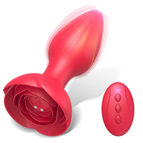 Anal Sex Toys Vibrators Butt Plug Sex Toy, Vibrating Rose Anal Plug, Remote Control Anal Toy With 10 Modes & Rose Base, Waterproof Silicone Rose Adult Toys & Games(Rose Red) #TOP4