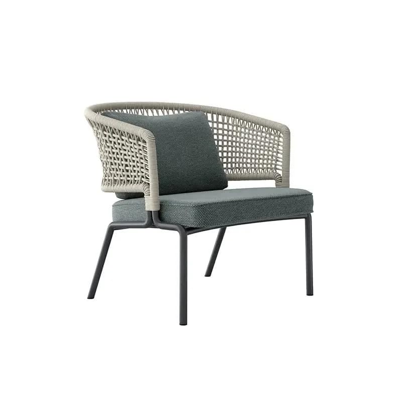 Image of LOCCUS Outdoor 4 Seater Rope Sofa Conversation Set with Comfortable All Weather Water-Resistant Cushions and Glass Top Round Center Table for Garden,Patio,Poolside (Platinum /Dark Green)