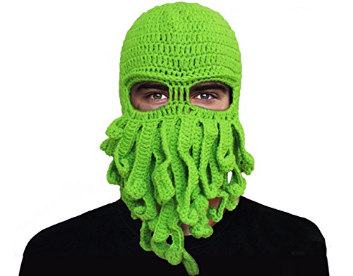 GIANCOMICS Funny Tentacle Octopus Beanie Crochet Knit Beard Hat Fisher Cap Wind Ski Mask Green