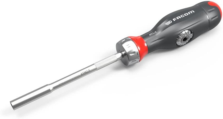 Facom ATCL.3.12PB Protwist Multi-Blade Double-Ratchet Screwdriver Set with 1/4 Inch Socket Composition - Ergonomic Dual-Material Handle - 45 Teeth Ratchet - 12 Pieces