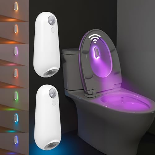 2 Stück Toilette Licht WC Nachtlicht, 8 Farben Wc-Lichter Im Inneren, Toilettensitzlicht mit bewegungsaktivierter und wasserdichter Funktion für Badezimmer, Schlafzimmer, Treppen, Flur
