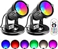 FZWLE Spot Lights Indoor, 5W RGBW Uplighting Indoor 16 Color Changing Up Lights Indoor with Remote Control, Plant Spotlight Decorative Lights (2 Pack with Base and Stake)