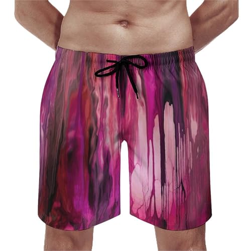 Men's Swim Trunks Quick Dry Board Shorts with Pockets Beach Shorts Peach and Purple Stripes Bathing Suits for Men