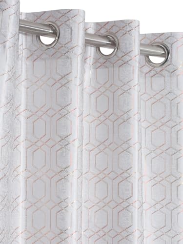 Image of Cortina Striped Light-Filtering Polyester Curtains 5 feet Long Set of 2 for Window [ Opacity: 50-60%, Color: Grey, Knitting Foil Curtains -160 GSM ]