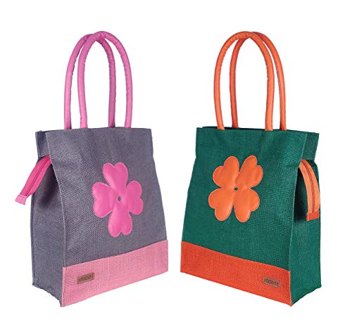 Image of Foonty Exclusive Sunflower Daily Use Jute Lunch Bag(Combo of 2,Multicolor,FFFWB6015D)