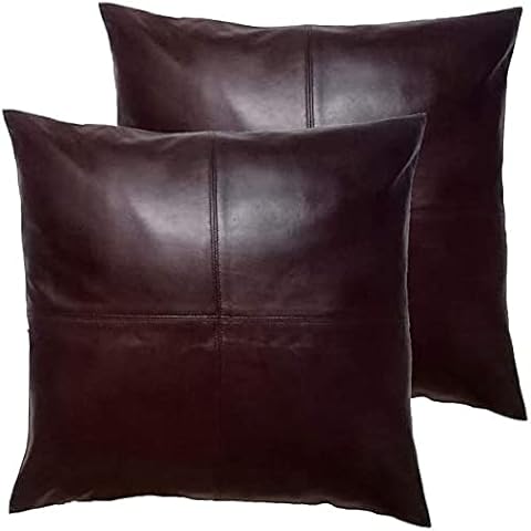 QAWACH Lambskin Leather Pillow Cover Sofa Cushion Case Decorative Throw Covers for Living Room & Bedroom Dark Brown Pack of 2 20 x 20 Inches Cover