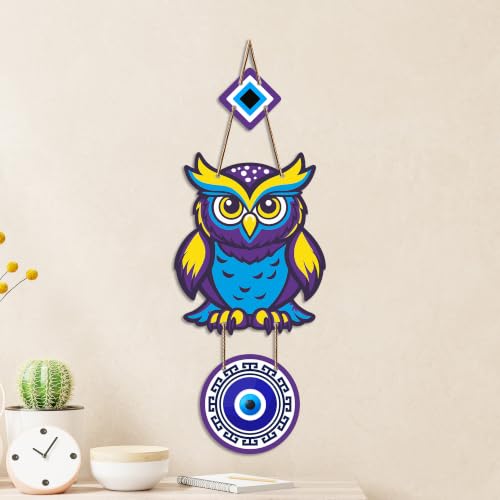 Image of Artvibes Colorful Owl Evil Eye Wall Hanging for Home Entrance | Nazar Battu MDF Wall Decor | Vastu Wall Art for Living Room | Office | Hallway | Main Door | Housewarming & Festival Gift (WH 8521N)