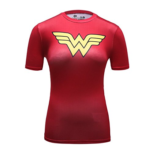 Cody Lundin® Femmes Fitness Compression Impression 3D numérique Super-héros T-Shirt à Manches Courtes Sports T-Shirt, Femme, jndt020UXXL, Wonder Woman B, XXL
