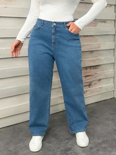 Image of KOTTY Plus Size Women's High Waist Straight Denim Jeans Comfortable Wear for Work Casual Use