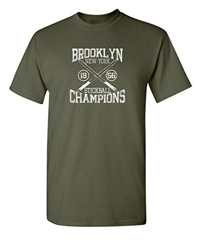 Brooklyn Stickball Champions Shirt Classic Mens T-Shirts | Bold Design Mens Tee Shirts | Trendy Graphic Tshirts for Man | Humor Sarcasm Funny T Shirt L Military