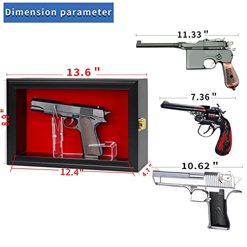 Horow Single Handgun Pistol Revolver Gun Display Case Wall Mount Lockable Black Felt Wood Cabinet W/ 98% Uv Protection Acrylic Clear Door Gun Shadow Box Stand Rack Holder #TOP1