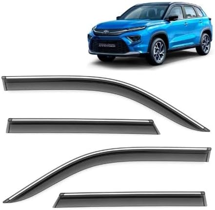 Car Compatible Wind Deflectors Rain Guard Door Visor for Toyota Urban Cruiser Hyryder (2022 Onwards Model) - Chrome Lined, Polycarbonate, Smoke, Set of 4 Pcs