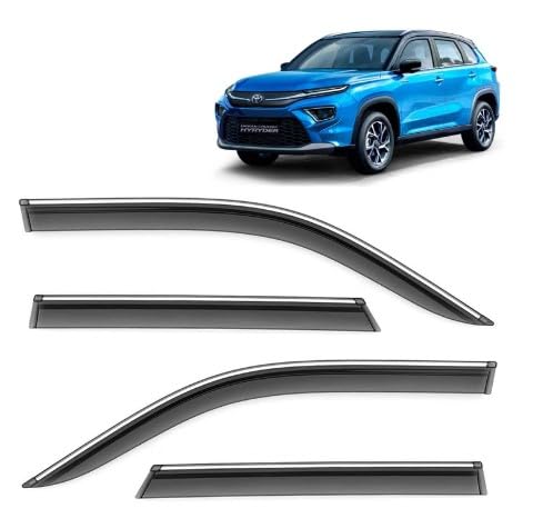 Car Compatible Wind Deflectors Rain Guard Door Visor for Toyota Urban Cruiser Hyryder (2022 Onwards Model) - Chrome Lined, Polycarbonate, Smoke, Set of 4 Pcs