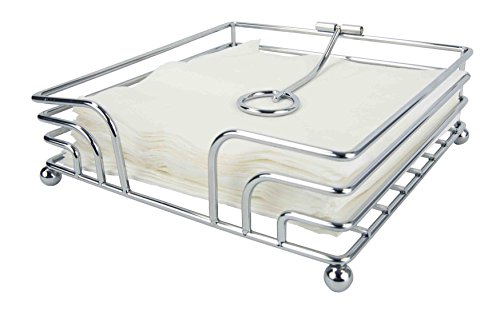 Home Basics Chrome Plated Steel Flat Napkin Holder with Weighted Pivoted Arm, Indoor and Outdoor Use, Silver (1)