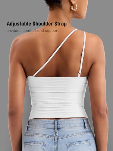 YEOREO Womens One Shoulder Tops Sleeveless Going Out Tank Top Fanciy Double Lined Cropped Tee Y2K Summer Shirts Slim Fit3