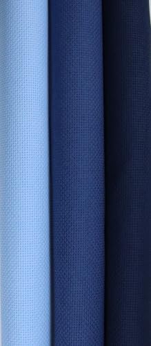Image of KCS 3 pc of 15 inch x 18 inch(38cmx45cm) 18 Count Cross Stitch Cotton Aida Cloth Needlework Rolled Fabric Box,18CT,Light Blue+Jeans Blue+Navy Blue