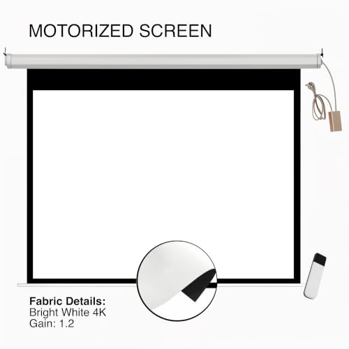 Image of BIG VUE 84 inch Motorized Projector Screen 4K Ultra HD 3D Ready | 4:3 Aspect Ratio Matte White Remote Control Electric Projection Screen | Wall & Ceiling Mount for Home Theatre, Office & Classroom