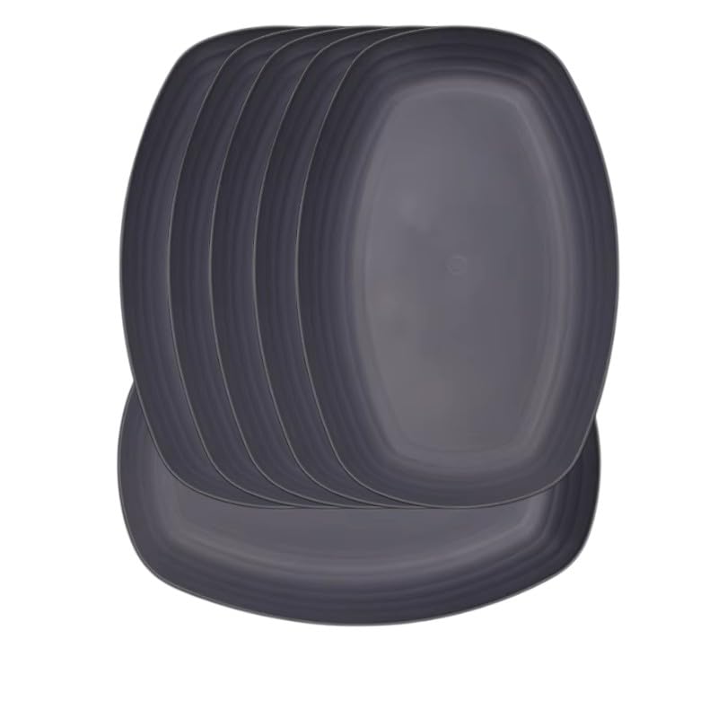 Image of Wheat Straw Unbreakable Oval Plastic Plates, 11.6 inch / 7.2 inch, Lightweight for Kitchen, Party, Camping, Picnic, BBQ, Dishwasher & Microwave Safe (Grey, Pack of 6)