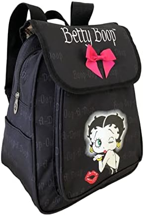 LuxeBag Betty Boop Canvas Backpack with Ribbon: 13 inches height (Black: Wink)