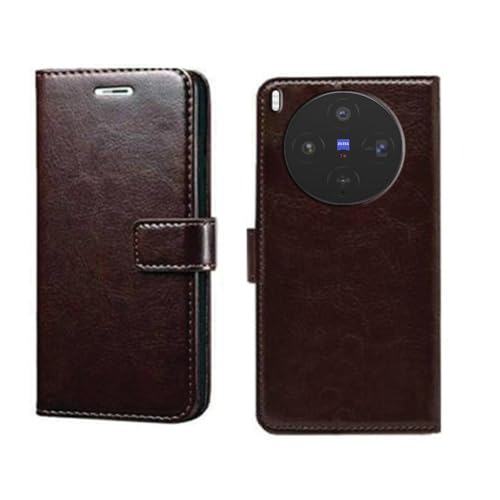 Image of amazon basics Vivo X300 5G Flip Cover | Card Pockets Wallet & Stand | Flip Cover for Vivo X300 5G (Coffee)