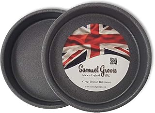 Samuel Groves 8" Round Victoria Sandwich Sponge Cake Tin Pan Twin Pack, Straight Sided, Fixed Base, Superior Double Coated Non Stick, Made in England (8 Inch)