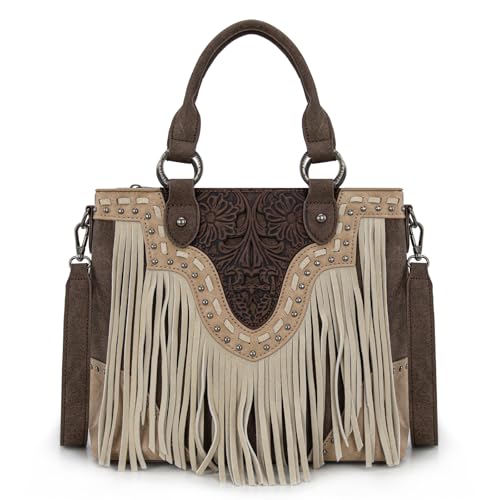 Bolso tipo tote Trinity Ranch con diseño floral, acolchado y flecos estilo occidental miniatura 1