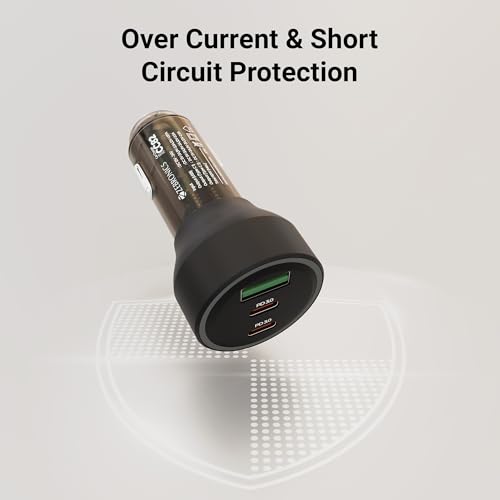 Image of Zebronics 82W Car Charger, Dual Type-C & USB Output, Rapid Charging, Type-C to Type-C Cable 1m, LED Indicator, Multi Protection, Transparent Design (CC82)