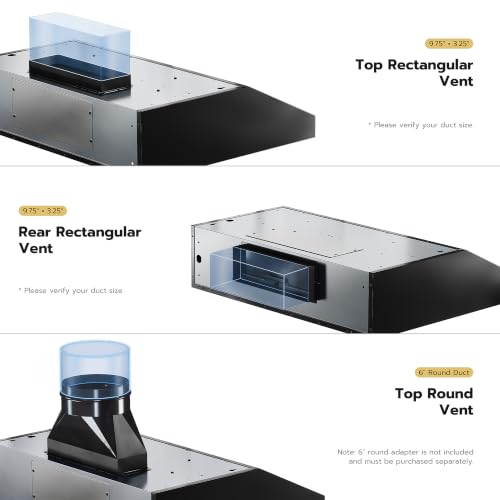 Image of 30 Inch Under Cabinet Range Hood, 1200 CFM Ducted Kitchen Vent Hood with 3 Speed Gesture Sensing & Touch Control, Stainless Steel Stove Exhaust Hood with 2 LED Lights Black