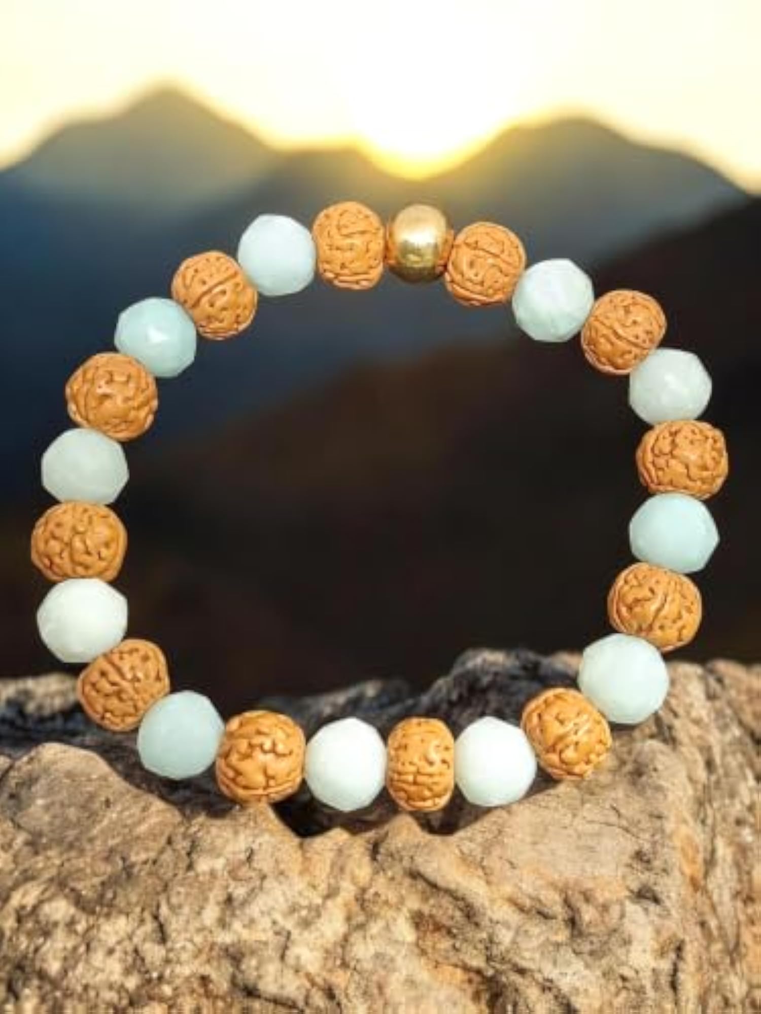 Amazonite & Rudraksha Natural Beaded Bracelet, Spiritual Gift