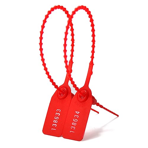LeadSeals 500PCS Red Plastic Tamper Seals, Numberd Zip Ties for Fire Extinguisher Pull Tite Security Seals Tags Disposable Tamper Evident Self-Locking Seal Tags 250mm Length