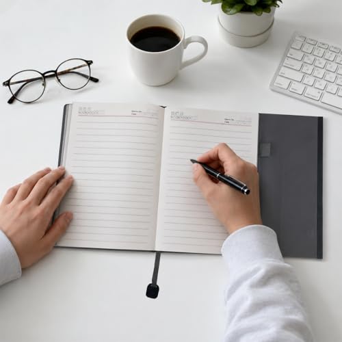 Image of Giftana Personalized Diary with Name, Customized Leather Notebook Diary with Magnetic Flip Lock, A5 Size, 192 Ruled Pages Office Diaries for Writing, New Year Corporate Gifts for Employee (Grey 2)