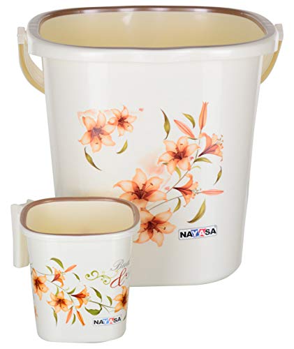 Nayasa Square Ring DLX Plastic Bathroom Set | Bucket 18 Ltrs + Mug 1.5 | Bathroom Set | Bath Set for Bathroom | Strong and Durable | Sturdy and Easy G
