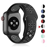 ZENGYQI コンパチブル Apple Watch バンド 38mm 40mm 41mm 42mm 44mm 45mm 49mm,ソフトシリコンバンド 通気性 スポーツストラップリストバンド交換バンド iWatch series SE/8/7/6/ 5/4/3/2/1に対応 (42mm/44mm, 黒/グレー)