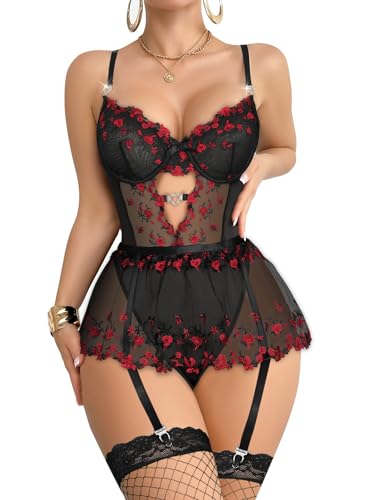 Image of Foxiny Sexy Lingerie Set 3 Piece Women Corset Bodysuit