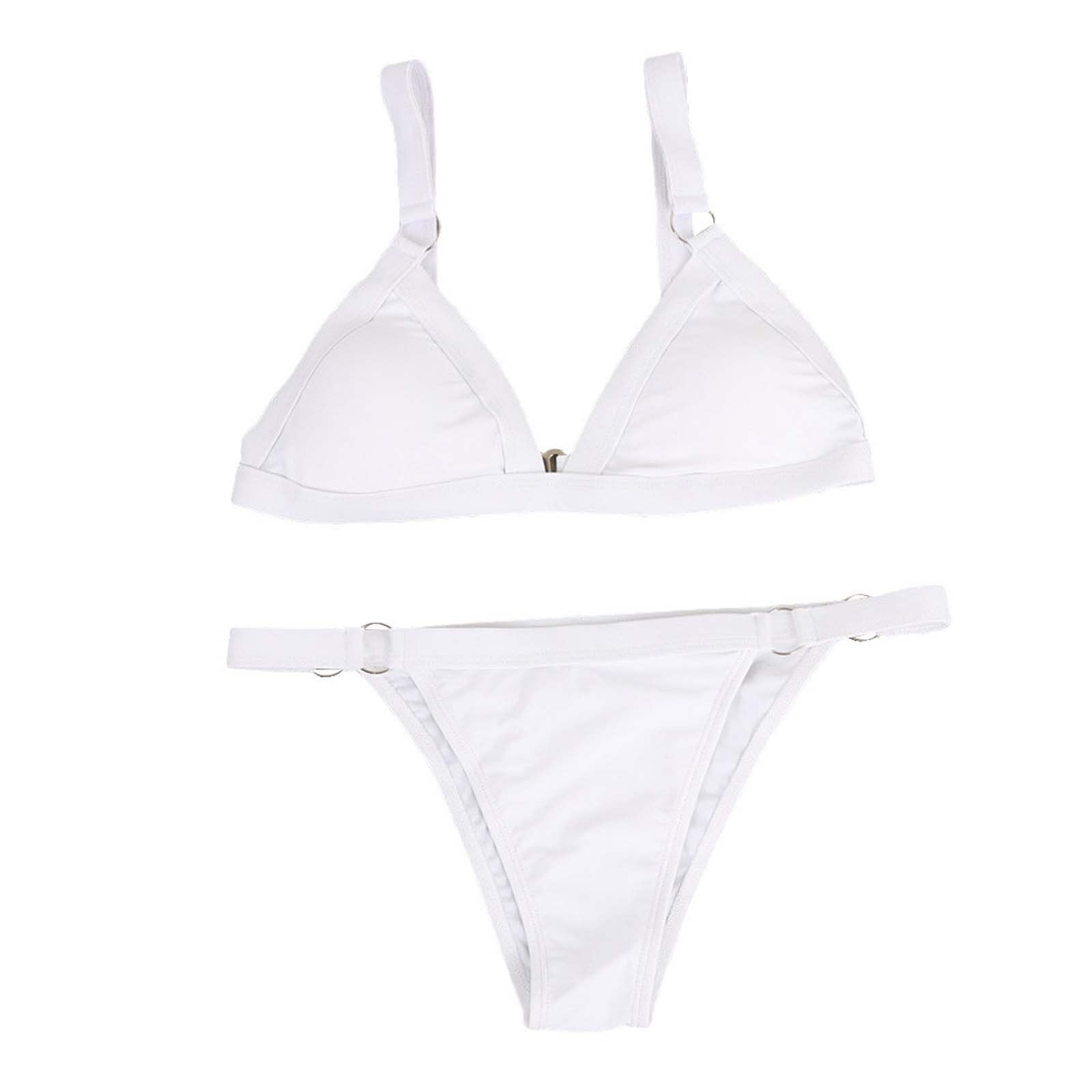 Bikinis for Women 2 Piece Bikini Spaghetti Strap Swimsuits Solid Color Bathing Swimwear High Cut Triangle Suit