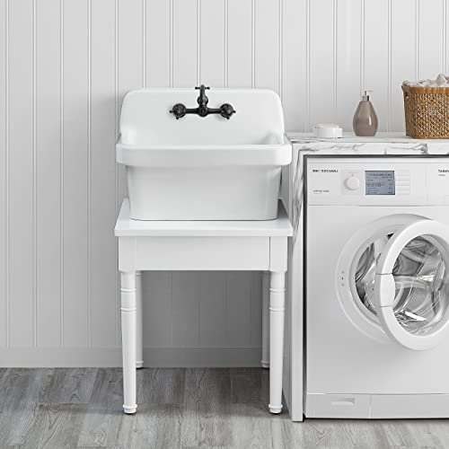ELLAI Utility Sink Wood Solid Table Laundry Sink Table Freestanding Utility Tub for 24 inch Sink for Workshop, Laundry Room, Garage, Basement,Garden, Pet Wash Station, White 24”x24 x26