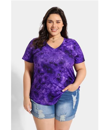 RITERA Plus Size Tops for Women Oversized Summer Basic V Neck Short Sleeve Henley Shirt Casual Tunic Shirts XL-5XL2