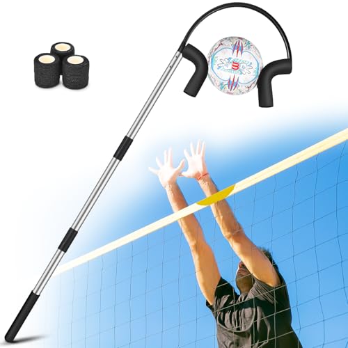 Image of AugFir Volleyball Spike Trainer, Adjustable Length 55 inch-71 inch Volleyball Hitting Trainer, Double Arc Protection Quick Pickup Volleyball Training Equipment (B&S)
