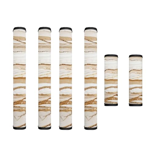 Image of Fridge Door Handle Covers Set of 6 Kitchen Appliance Decor Handles Glove Anti-Slip Protectors Washable Fabric Refrigerator Decor Accessories, Beige Gold Marble