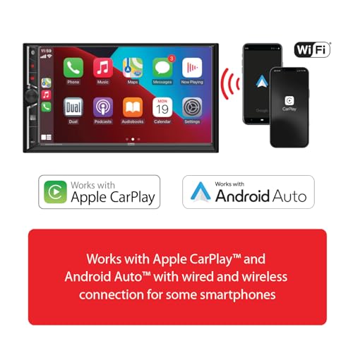 Dual Electronics DCA73W-BC 7-inch Certified Apple CarPlay Android Auto Wired or Wireless | Double DIN Touchscreen Car Stereo Radio | Bluetooth | Backup Camera Included | USB Playback & Charge