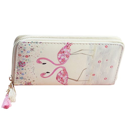 Timlee Cute Unicorn Long Wallets Pink Flamingo Wallets With Tassels Long Purse Girls Christmas Gift(Flamingo)4