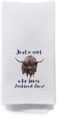 NEGIGA Just A Girl Who Loves Highland Cows Dish Cloths Towels 24x16 Inch,Rustic Country Highland Cow Decor Decorative Dish Hand Towels for Dorm Kitchen Bathroom,Cow Lovers Teens Girls Gifts