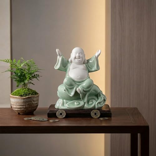 Estatua Buda Reidor de Cerámica 20.8 cm Verde