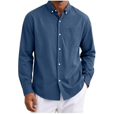 Lmdudan Men's Button Down Long Sleeve Shirts Loose Fit Collared Dress Shirts Casual Business Blouses with Chest Pockets Navy