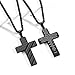 DuoDiner Silver Cross Necklace Pendant for Men Boys Stainless Steel American Flag Chain Lord's Prayer First Communion Confirmation Religious Christian Gift