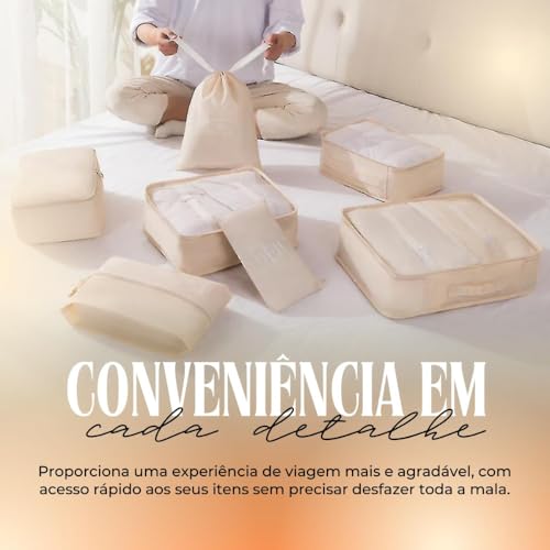 Kit Organizador de Malas para Viagem 7 Peças Conjunto Organizador Completo Bolsas Necessaire Sapatos