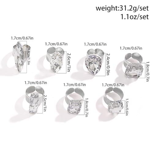 FUTIMELY 7Pcs Chunky Crystal Knuckle Rings Set,Sparkling Geometric Personalized Promise Midi Ring Set,Aesthetic Adjustable Waterdrop Round Rings for Women4